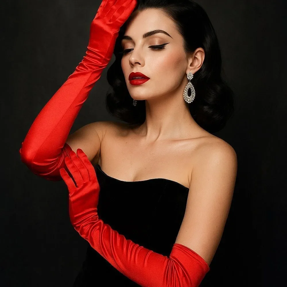❤️ Bold Red Satin Opera Gloves | Size 13-16 | Costume, Glam, Formal Wear ✨